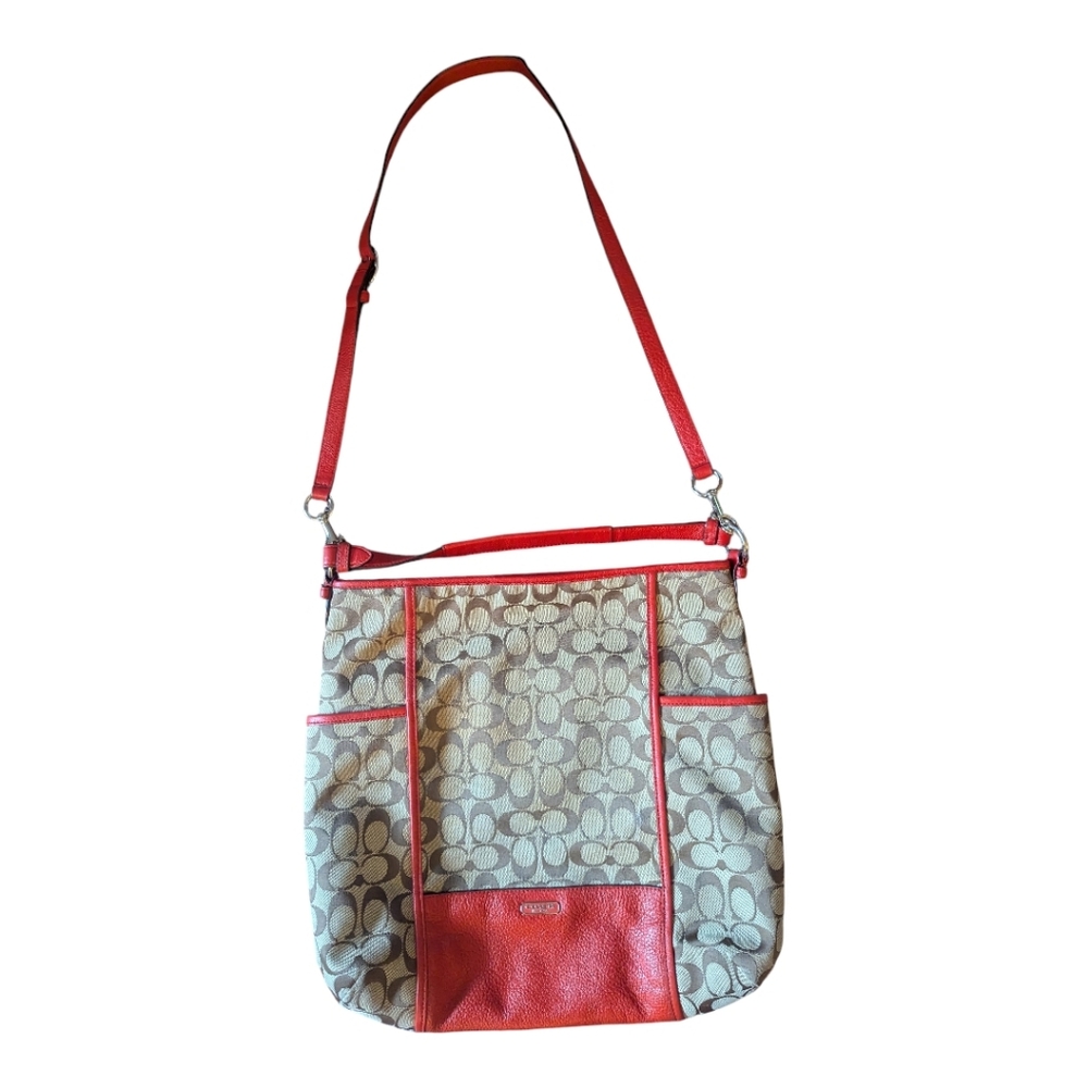 Coach Park Convertible Red and Tan Signature Tote Bag - Picture 2 of 9